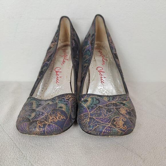 Irregular Choice Peacock Wedge Heels Womens 7 Multicolor Velvet Embossed Shoes - Picture 3 of 8